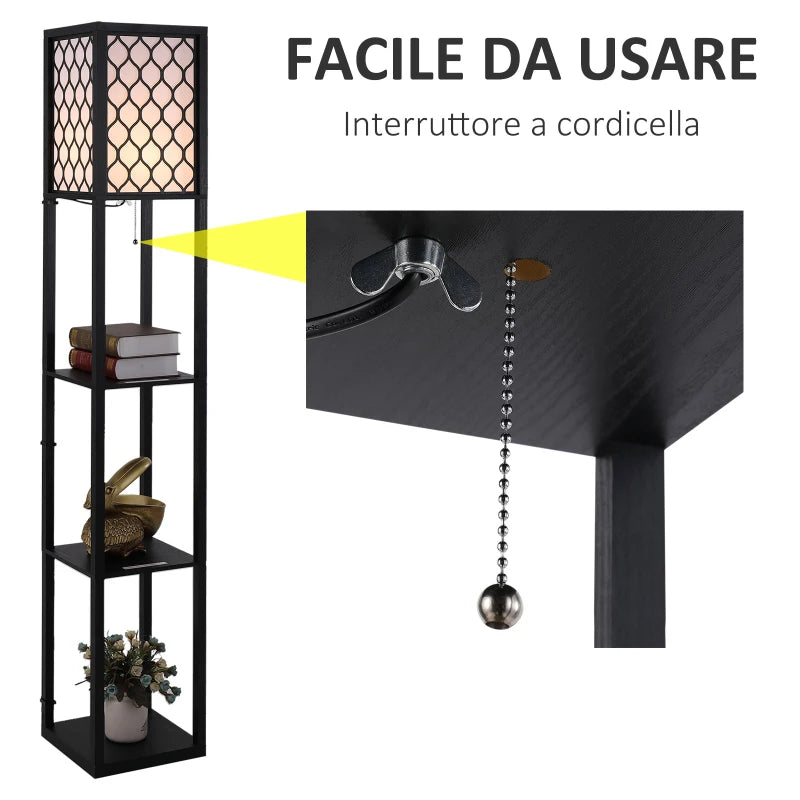 Lampada da Terra Moderna con Libreria a 3 Livelli 26 x 26 x 160 cm