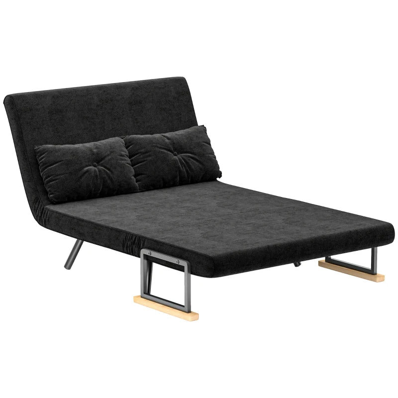 Divano Letto 3 in 1 in Tessuto Effetto Velluto con Schienale Regolabile Nero