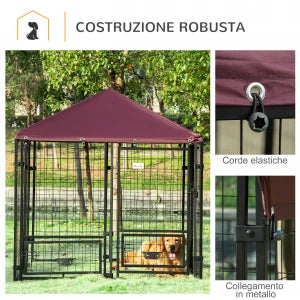 Recinto da Esterno per Cani con Copertura, Serratura e due Ciotole Girevoli