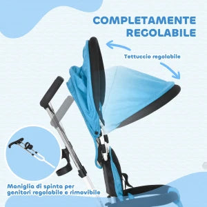 Triciclo Evolutivo 6 in 1 per Bambini con Maniglione di Spinta, Tettuccio Parasole e Cintura di Sicurezza
