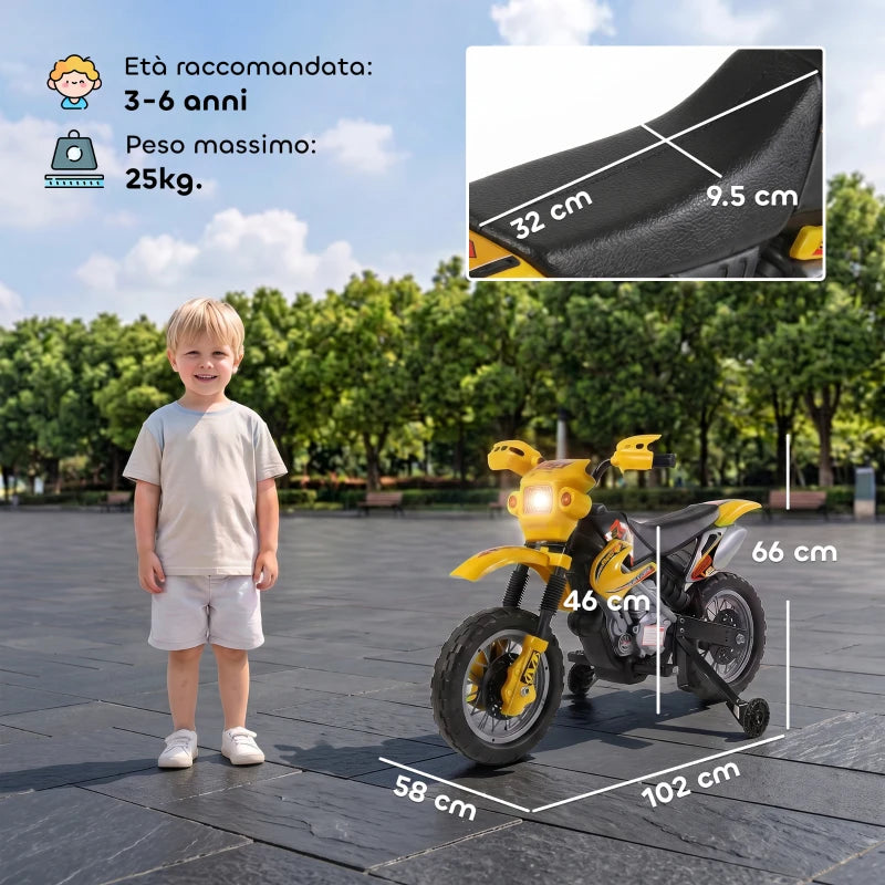 Moto Cross Elettrica per Bambini con Rotelle Gialla