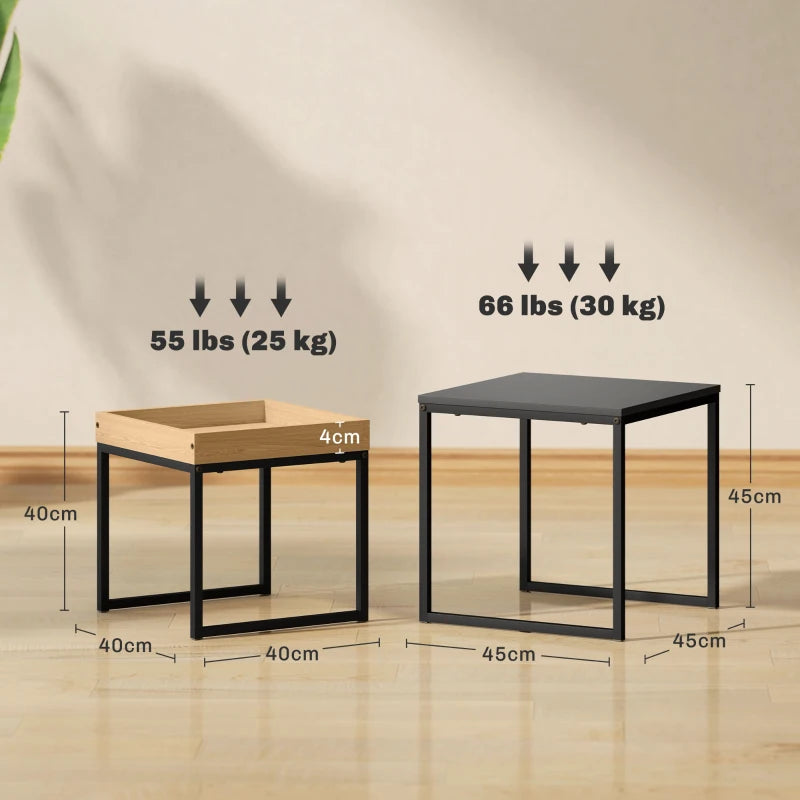 Set di 2 Tavolini da Caffè Moderni con Struttura in Acciaio e Gambe a U, Nero