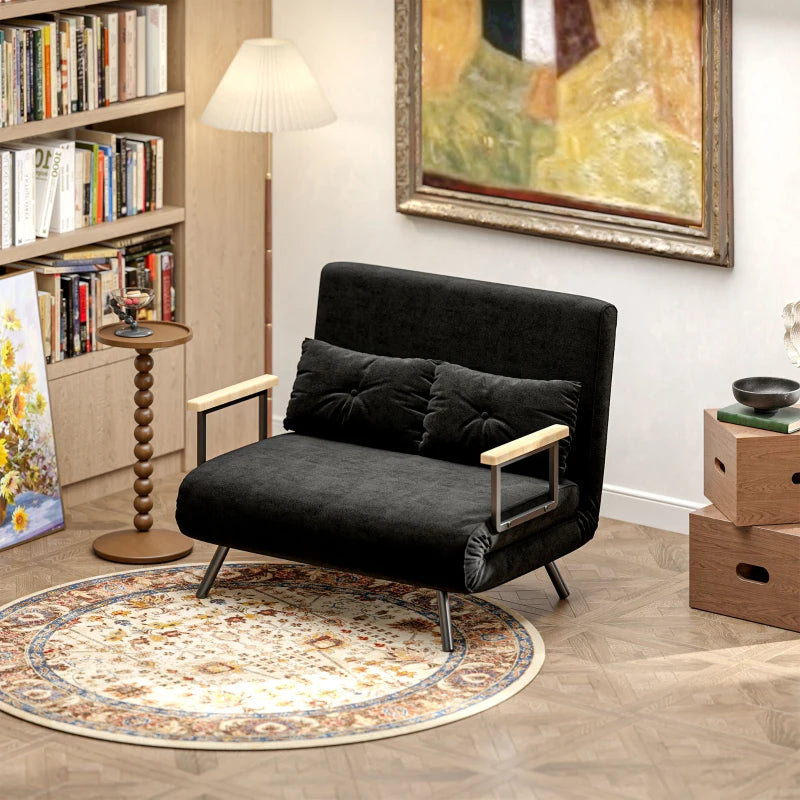 Divano Letto 3 in 1 in Tessuto Effetto Velluto con Schienale Regolabile Nero