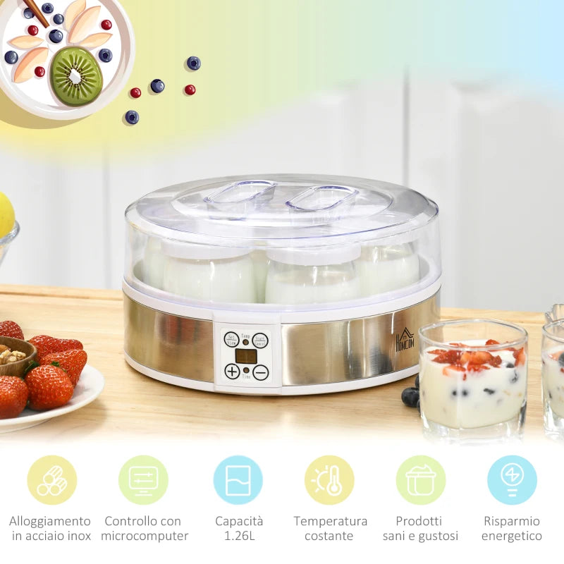 Yogurtiera Elettrica da 1,5 Litri con 7 Vasetti e Display Digitale