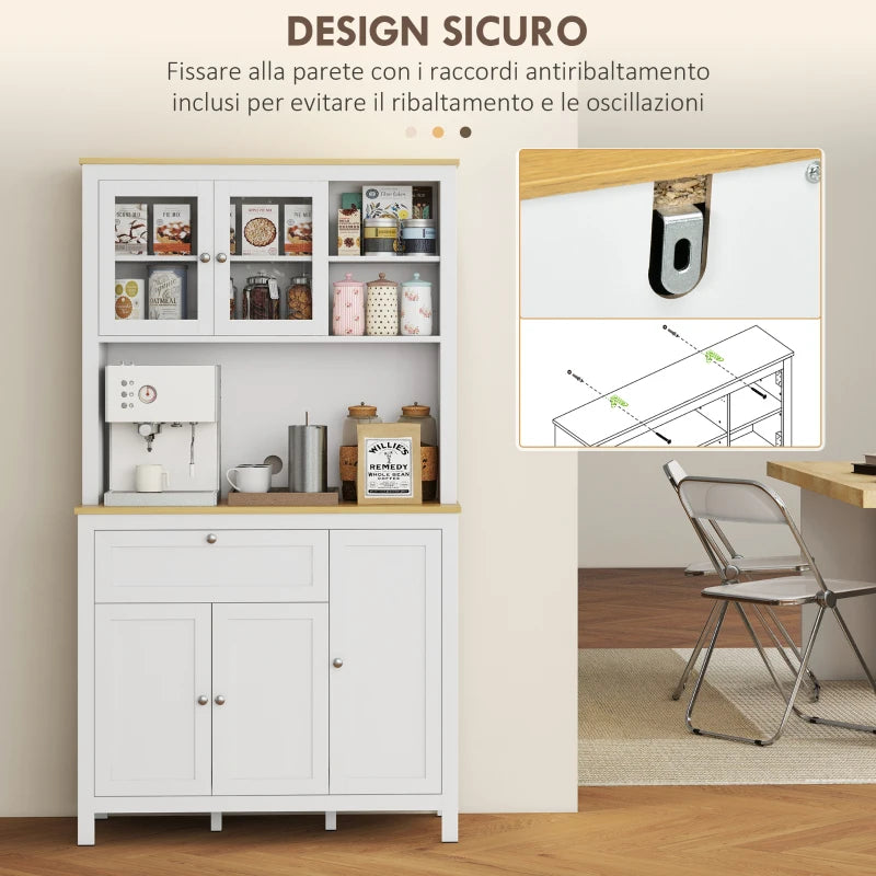 Dispensa da Cucina con 2 Cassetti, Ripiani Aperti e Scaffali Regolabili 100 x 40 x 180 cm