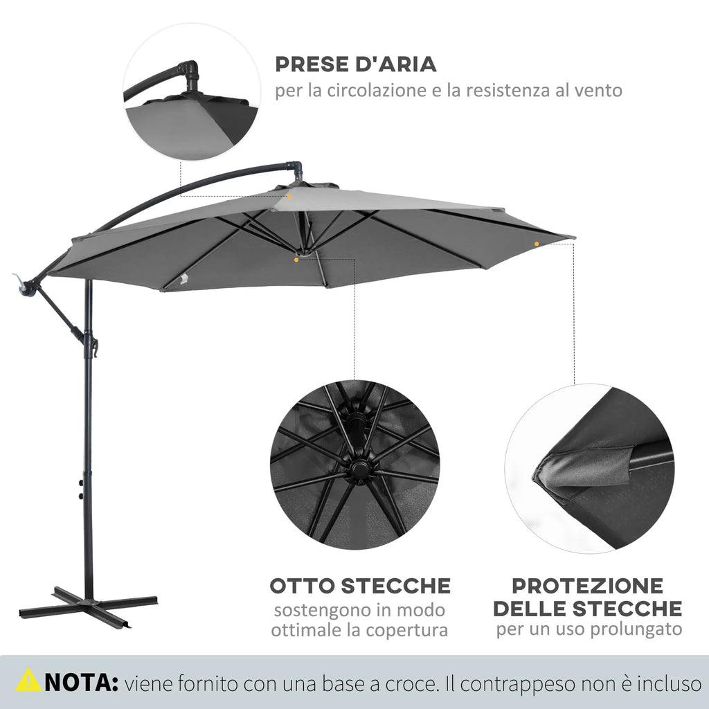 Ombrellone da Giardino 300 x 250 cm con Struttura in Acciaio e Telo Impermeabile Anti UV