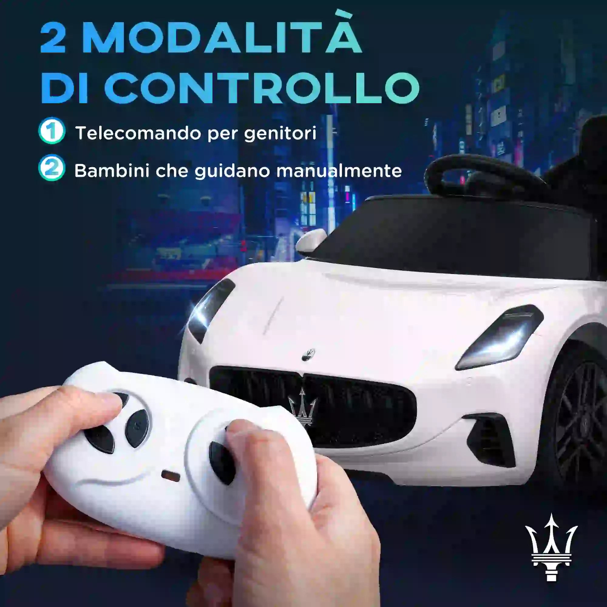 Auto Elettrica per Bambini Maserati GranTurismo Folgore 12V con Telecomando, Luci LED e Musica – Bianca