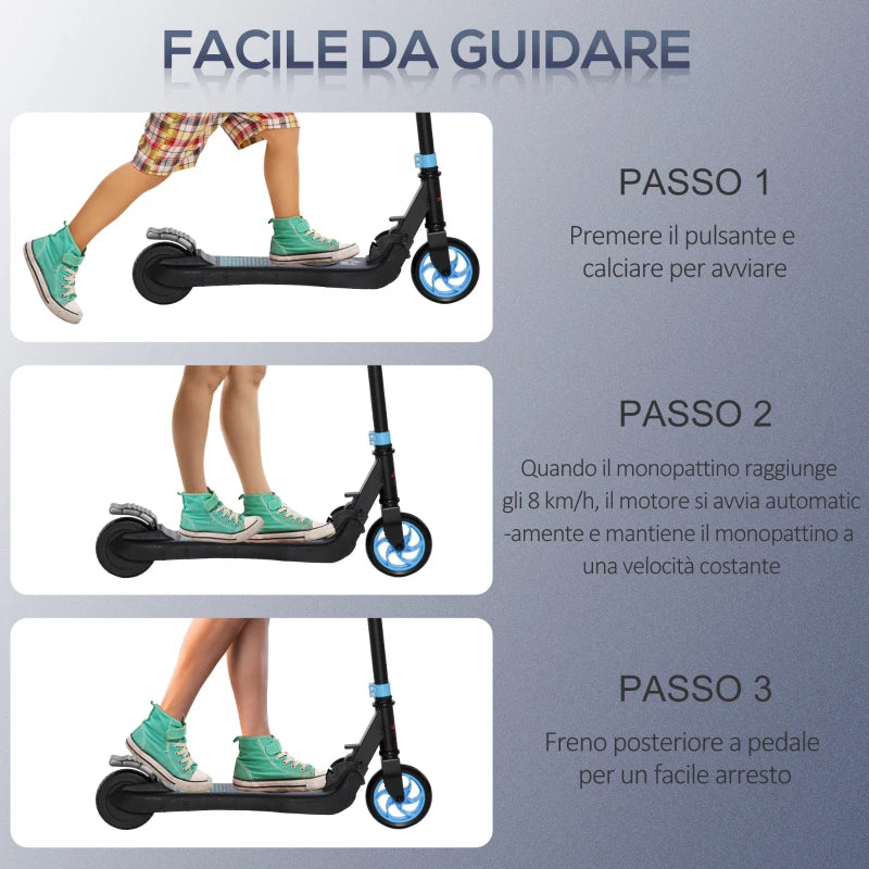 Monopattino Elettrico Pieghevole per Bambini con Altezza Regolabile Nero e Azzurro
