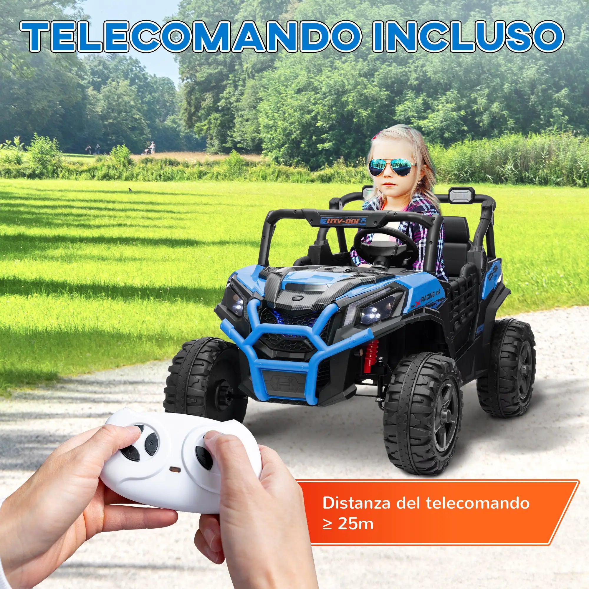 Auto Elettrica 24V Due Posti per Bambini con Telecomando, Doppio Motore, Sospensioni e Luci LED