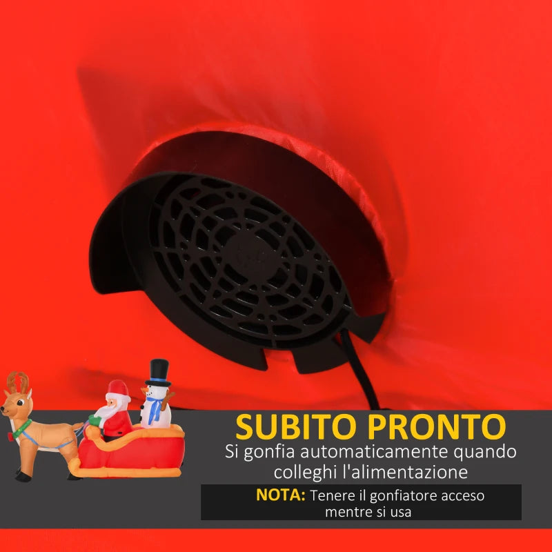 Babbo Natale Gonfiabile con Slitta, Renna e Pupazzo di Neve