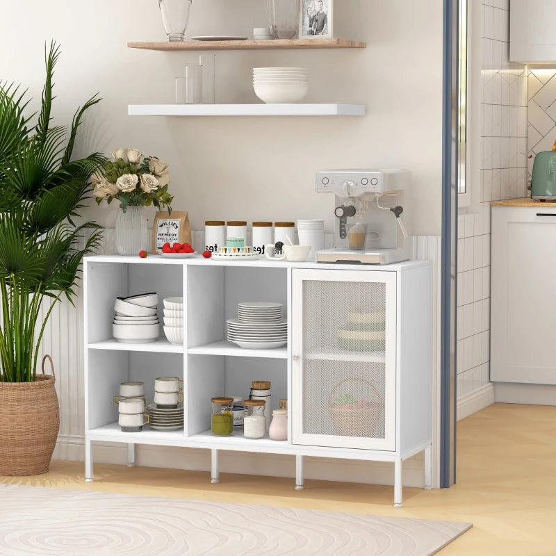 Buffet Moderno con 4 Ripiani Aperti e Armadietto in Legno e Acciaio 120 x 37 x 81,5 cm