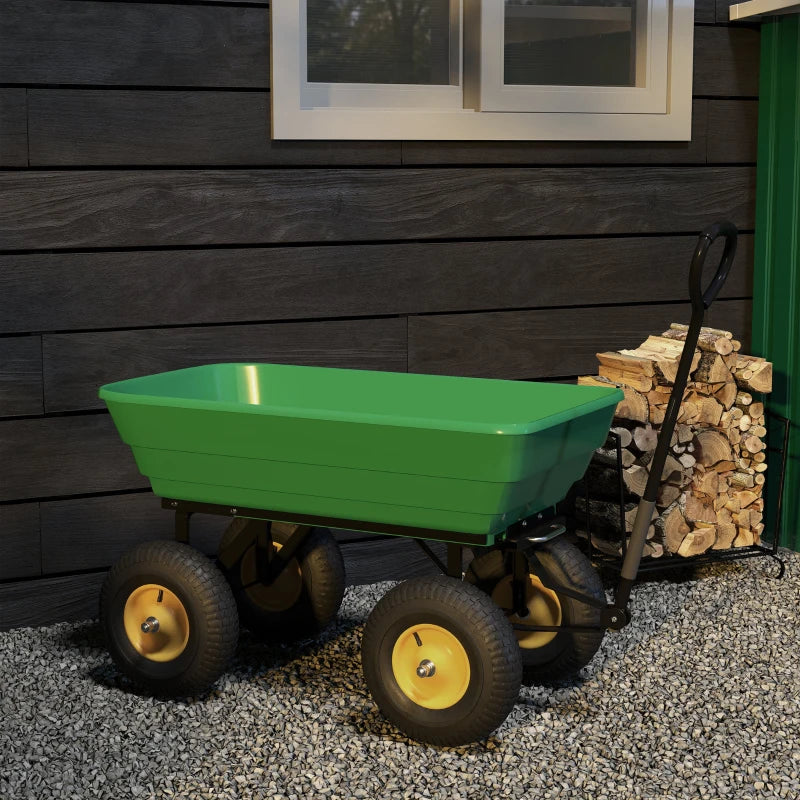 Carrello da Giardino Ribaltabile 75 L con 4 Ruote e Maniglia Regolabile