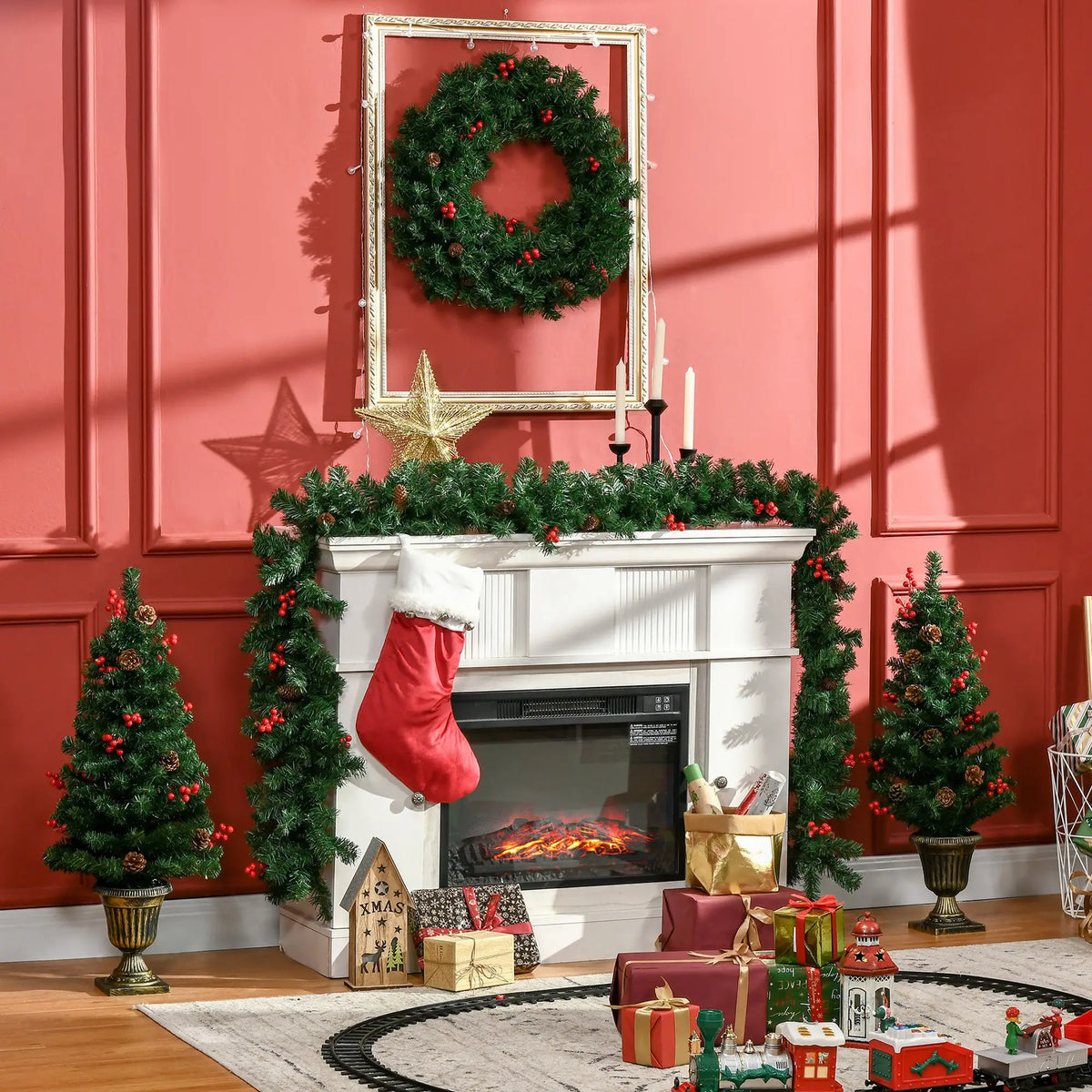 Set Decorazioni Natalizie 4 Pezzi con Alberelli e Ghirlande