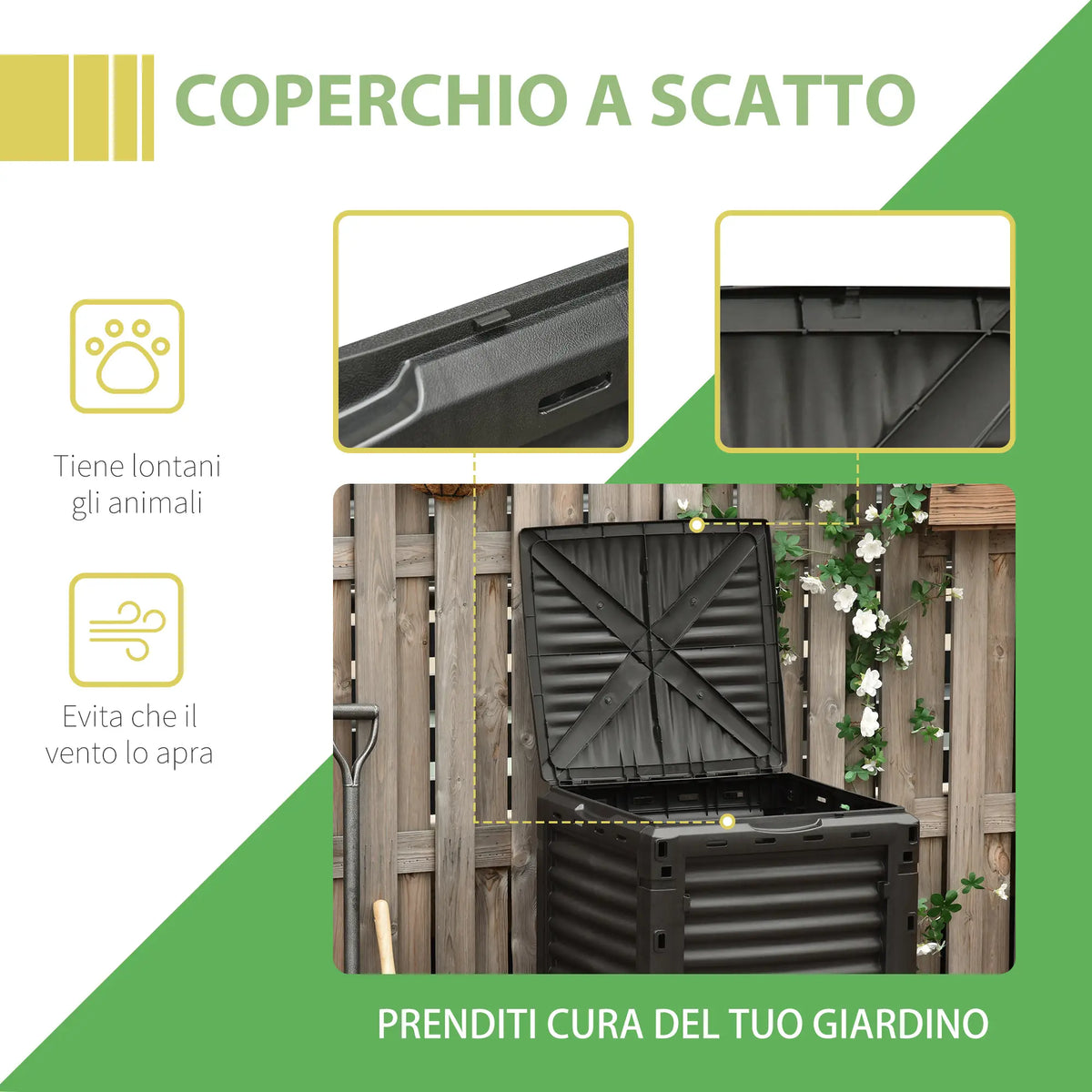 Bidone per Compostaggio da Giardino 300 L Nero