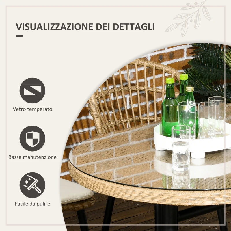 Set da Giardino in Rattan PE 7 Pezzi con Tavolo da Pranzo e 6 Sedie