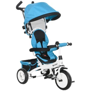 Triciclo Evolutivo 6 in 1 per Bambini con Maniglione di Spinta, Tettuccio Parasole e Cintura di Sicurezza