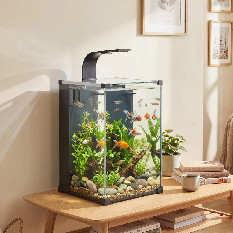 Nano Acquario in Vetro Temperato 36 L con Filtro Integrato, Pompa e Luce LED