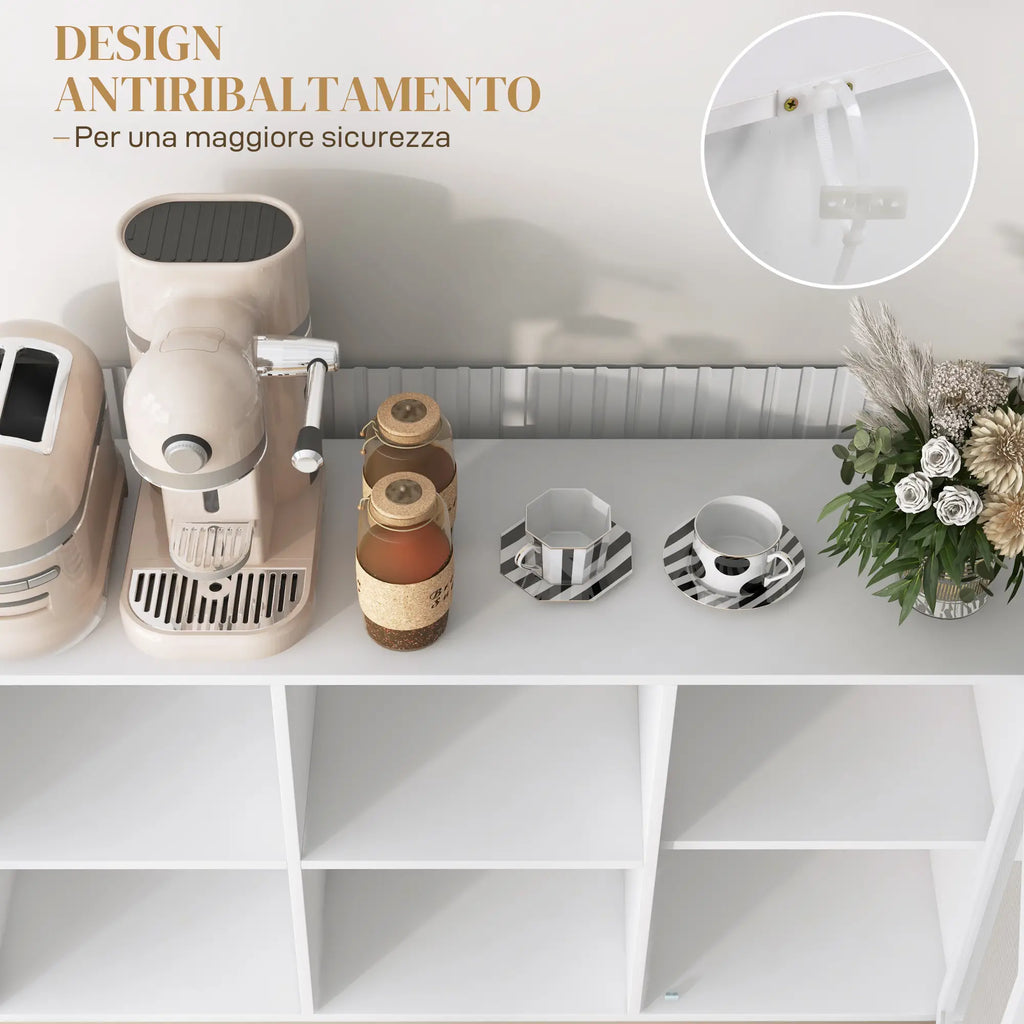 Buffet Moderno con 4 Ripiani Aperti e Armadietto in Legno e Acciaio 120 x 37 x 81,5 cm