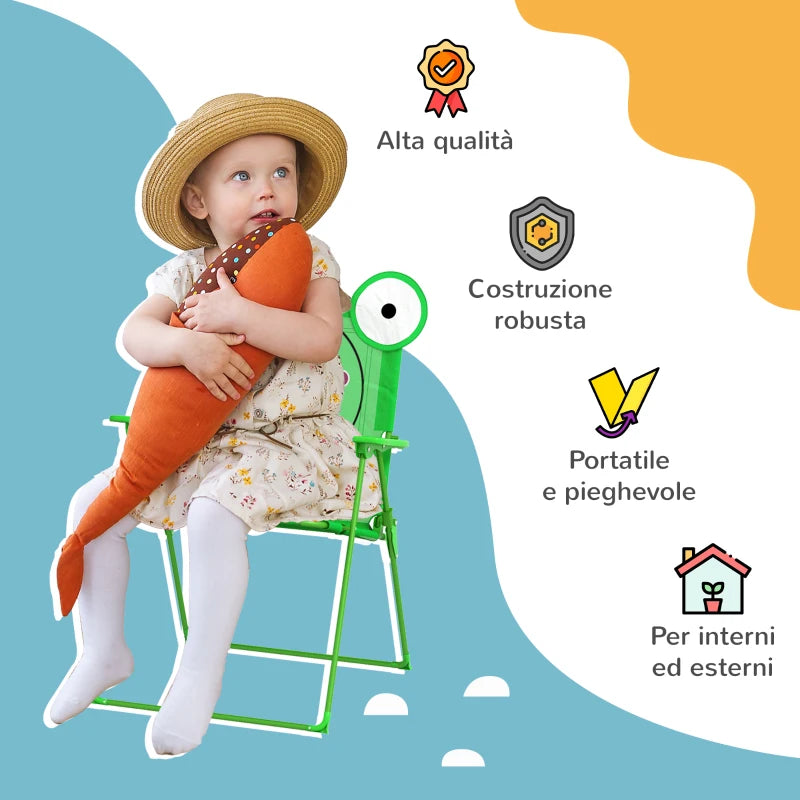 Set Tavolo da Giardino per Bambini con 2 Sedie Pieghevoli e Ombrellone Verde