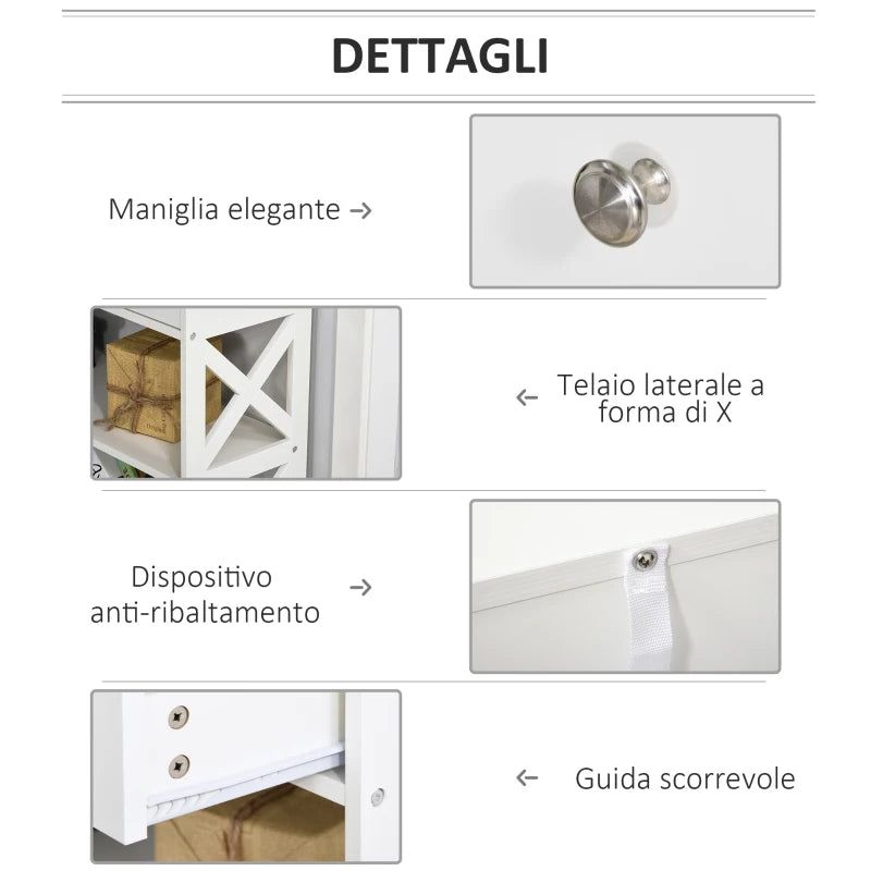 Consolle Bianca con 2 Cassetti e 2 Mensole