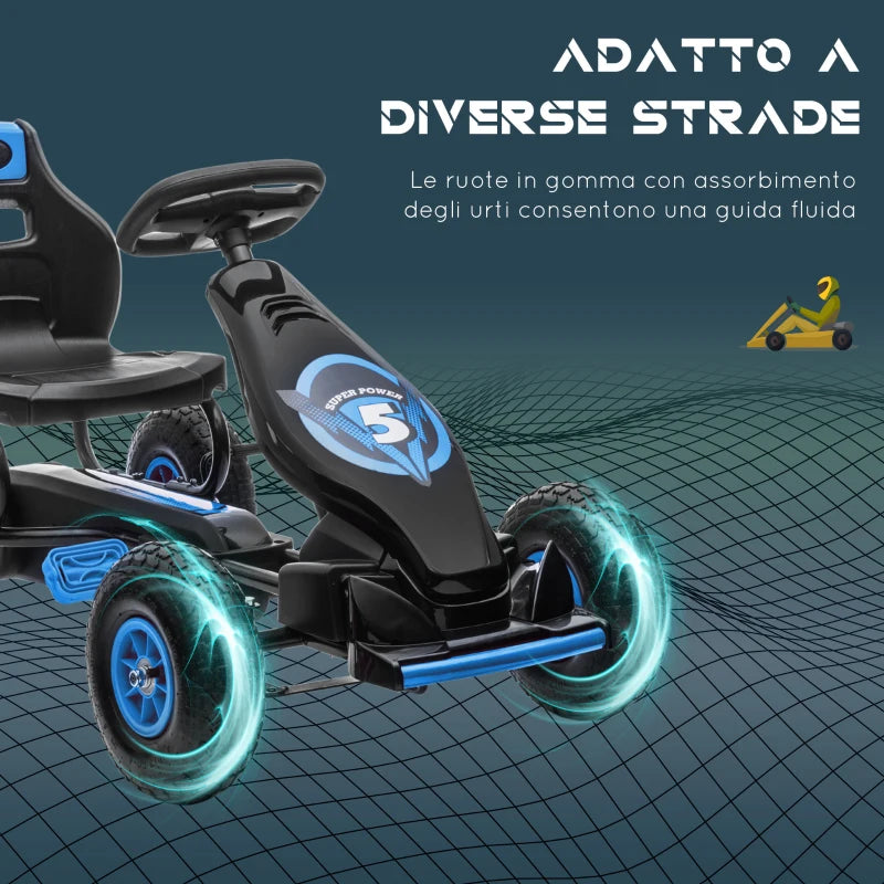 Go Kart a Pedali per Bambini 5-12 Anni con Sedile Regolabile Blu