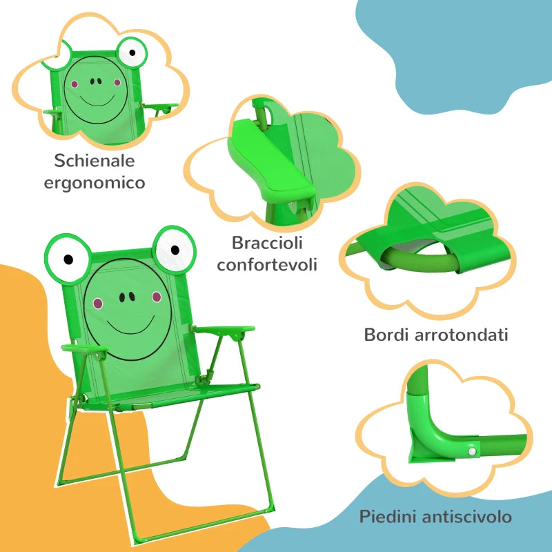 Set Tavolo da Giardino per Bambini con 2 Sedie Pieghevoli e Ombrellone Verde