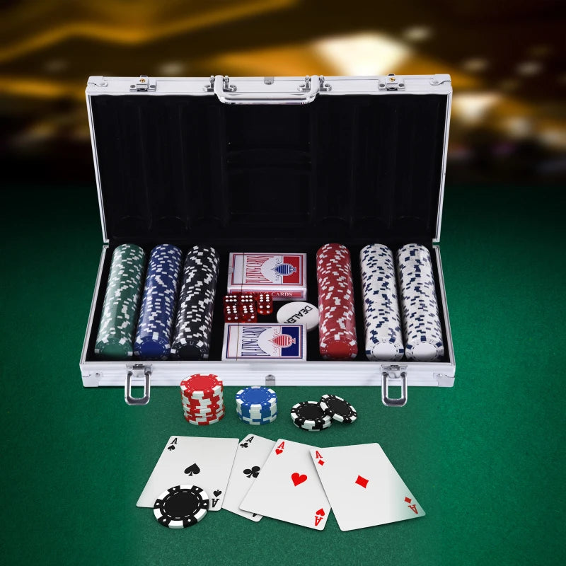 Set Poker Professionale con Valigetta in Alluminio, 300 Fiches e 2 Mazzi di Carte