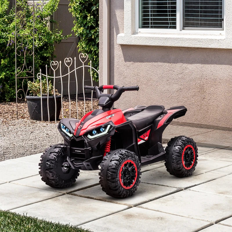 Quad Elettrico 12V per Bambini 3-5 Anni con Sospensioni e Fari LED Rosso