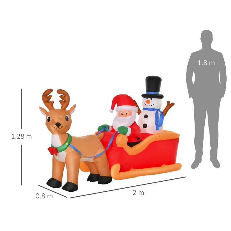 Babbo Natale Gonfiabile con Slitta, Renna e Pupazzo di Neve
