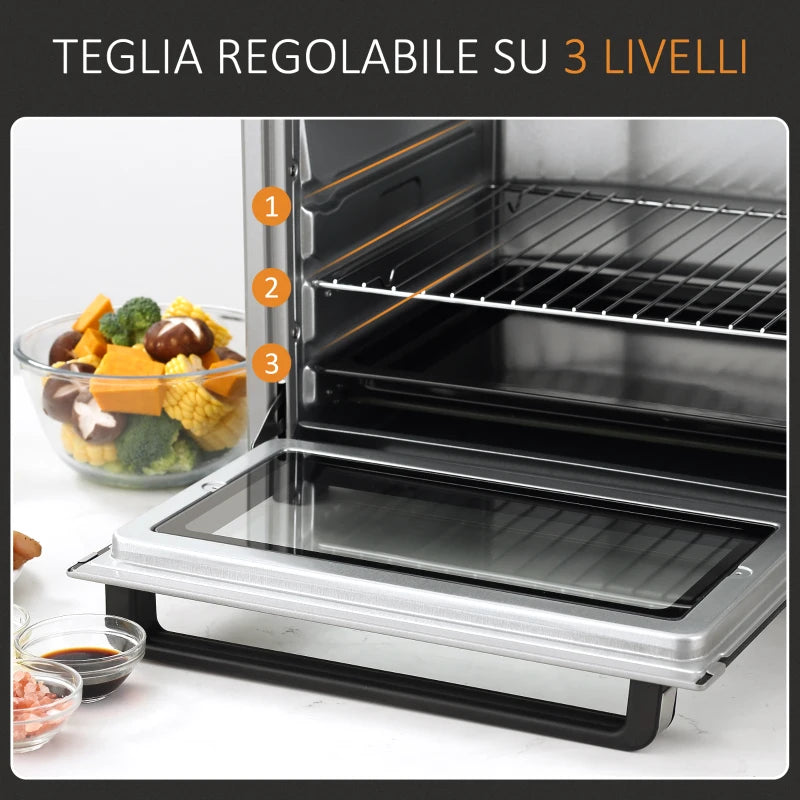 Mini Forno Elettrico 32 L con Piastre e Girarrosto