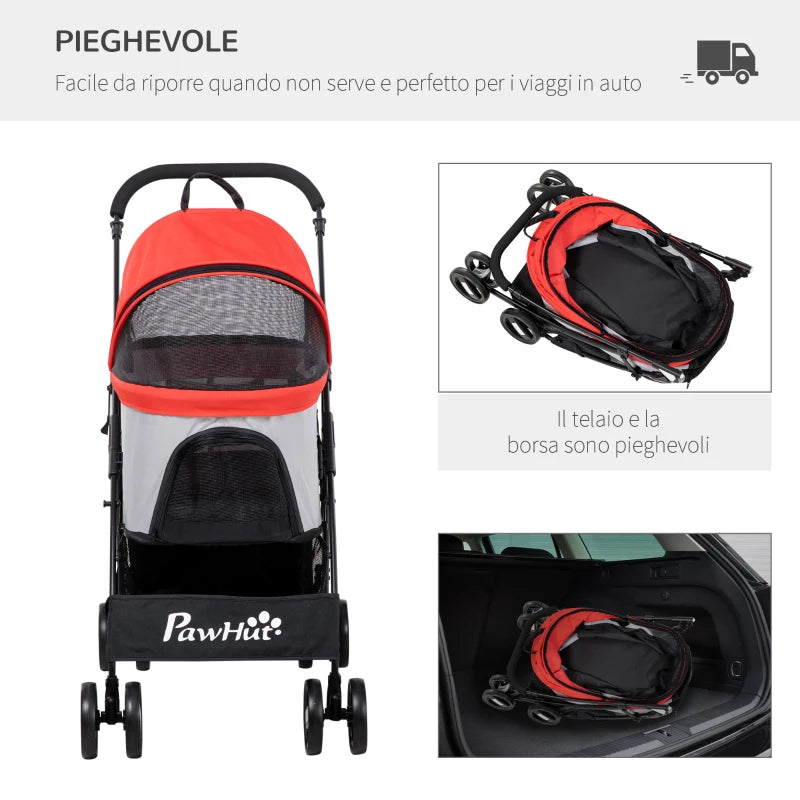 Passeggino Pieghevole Cani con Trasportino Rimovibile