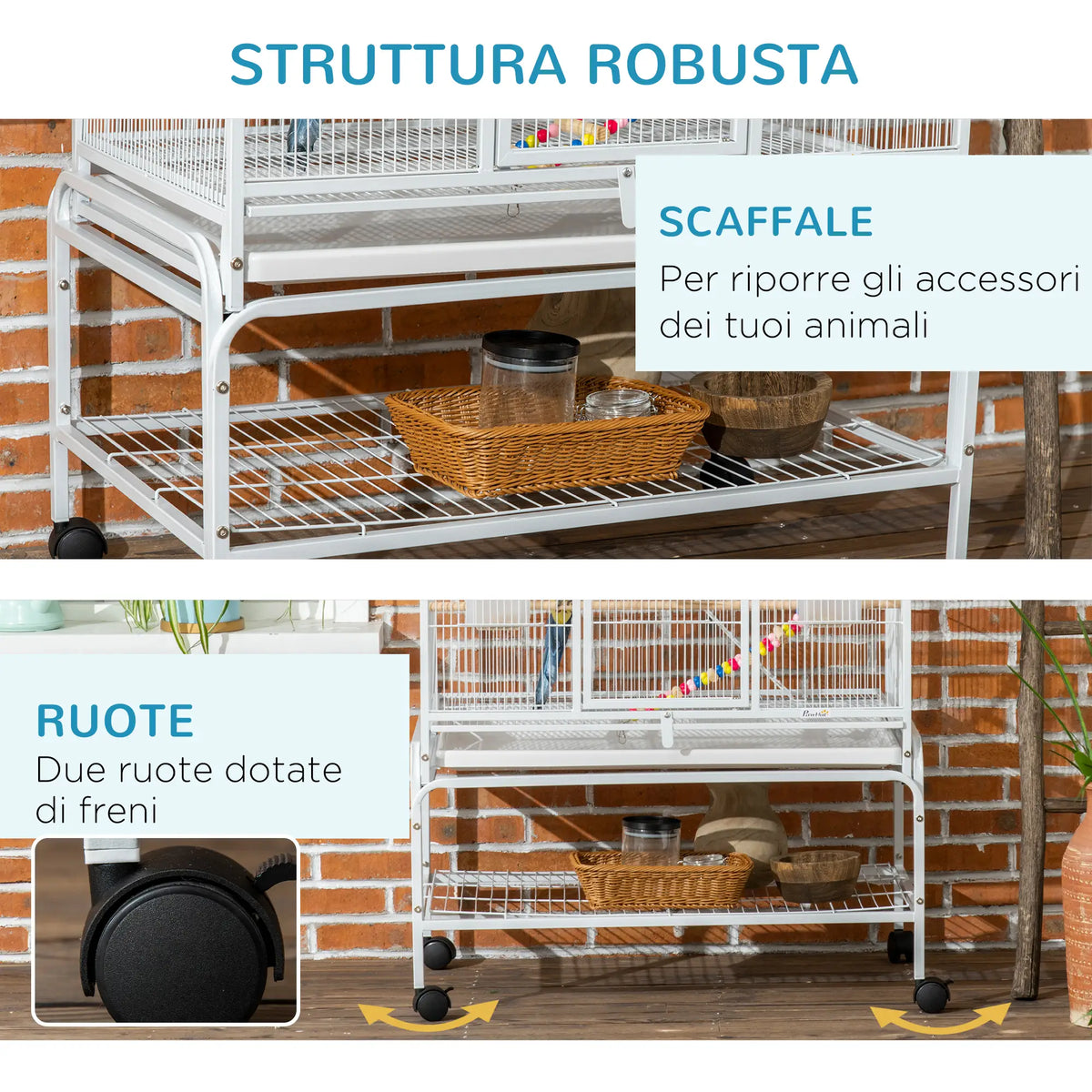 Gabbia per Uccelli Bianca con Posatoi e Giochi