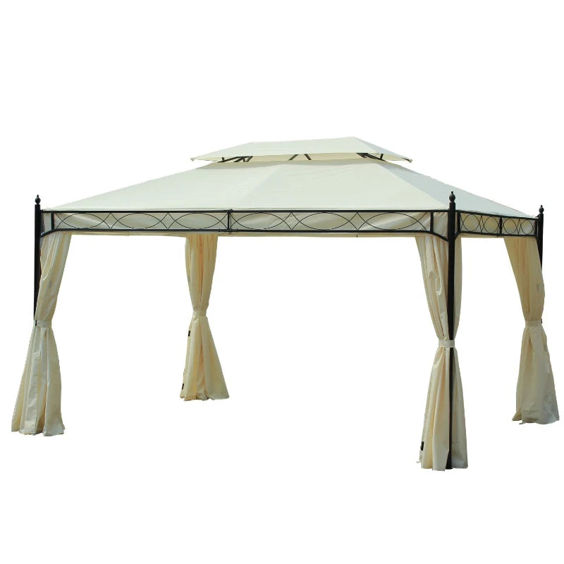 Gazebo da Giardino 3x4 m con Doppio Tetto e 4 Teli Laterali Crema