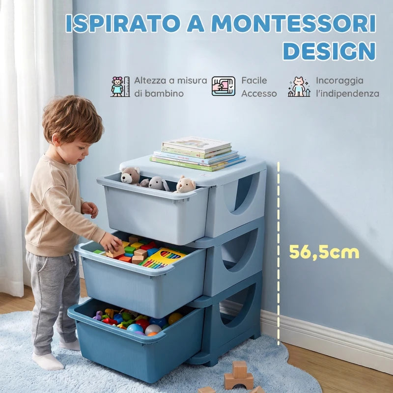 Cassettiera Colorata per Bambini con 3 Cassetti