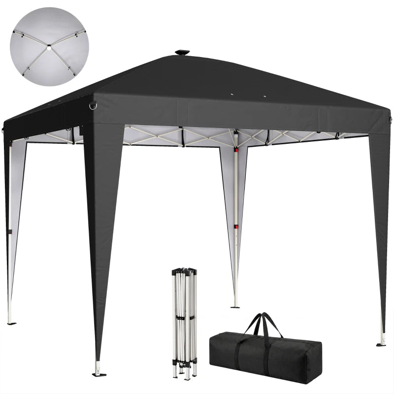 Gazebo Pieghevole Pop-Up 3×3 m con Luce LED Integrata, Altezza Regolabile e Protezione UV50+