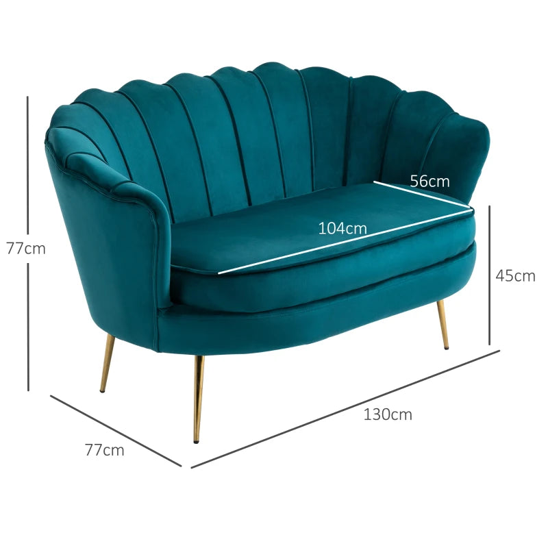Divano Vintage 2 Posti in Velluto Verde Petrolio Stile Industrial Chic