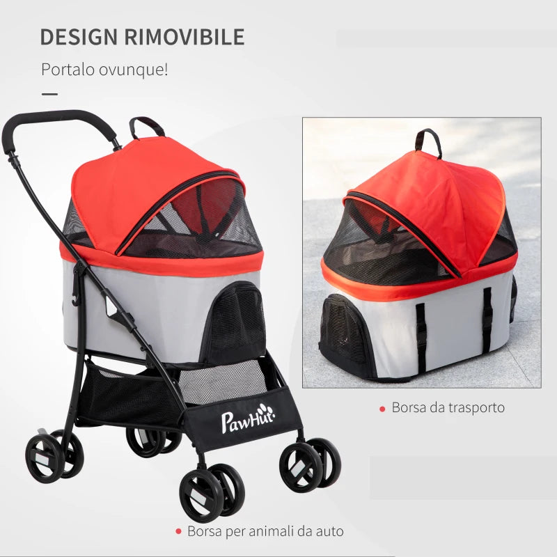 Passeggino Pieghevole Cani con Trasportino Rimovibile