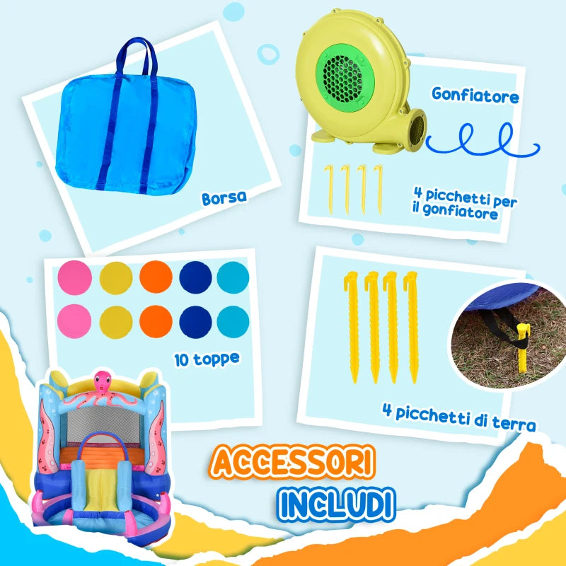 Castello Gonfiabile per Bambini con Scivolo e Piscina