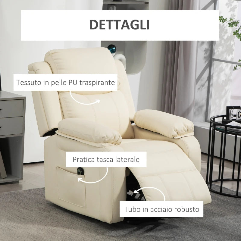 Poltrona Alzapersona Reclinabile Elettrica a 160° con Telecomando Color Crema