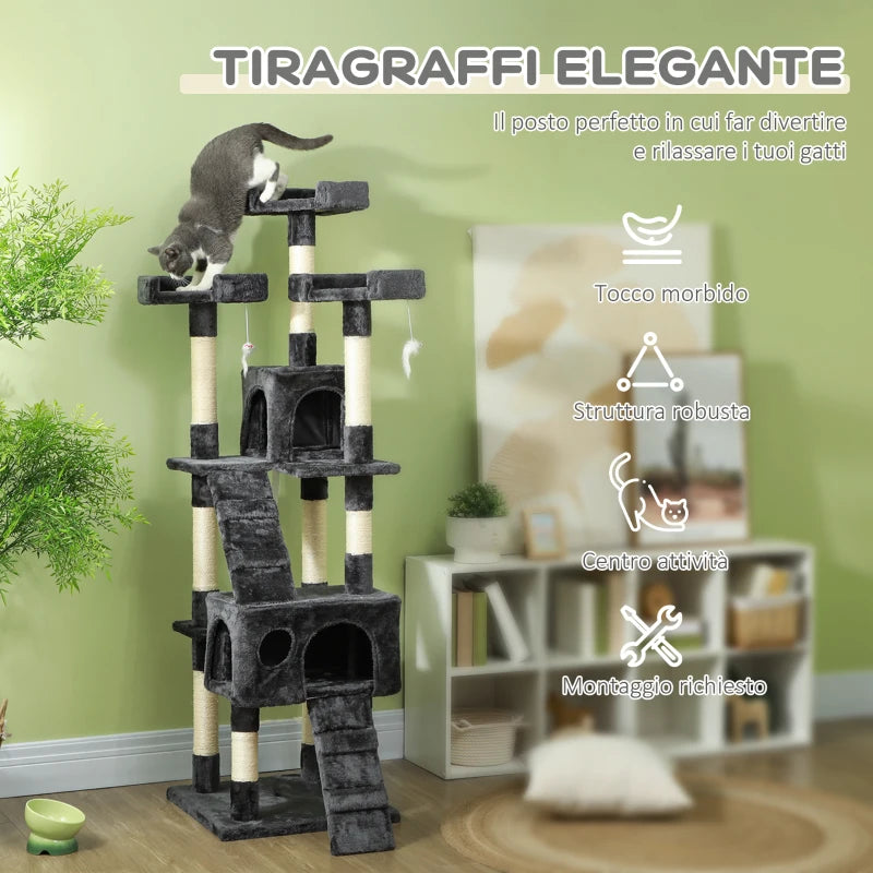 Albero Tiragraffi per Gatti in Peluche e Sisal 170 cm