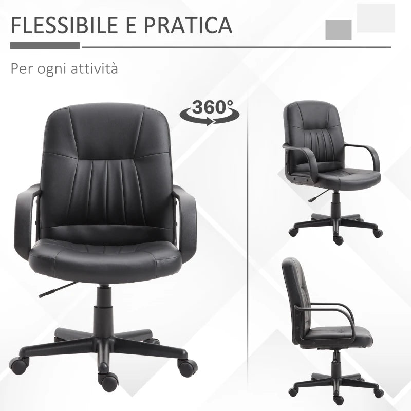 Sedia da Ufficio Imbottita Girevole con Rotelle e Altezza Regolabile