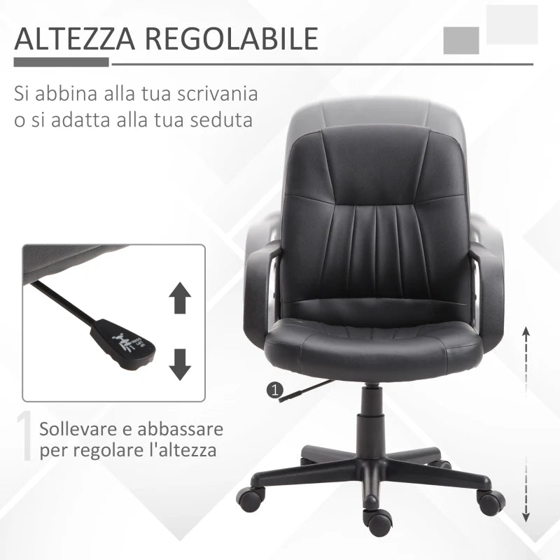 Sedia da Ufficio Imbottita Girevole con Rotelle e Altezza Regolabile