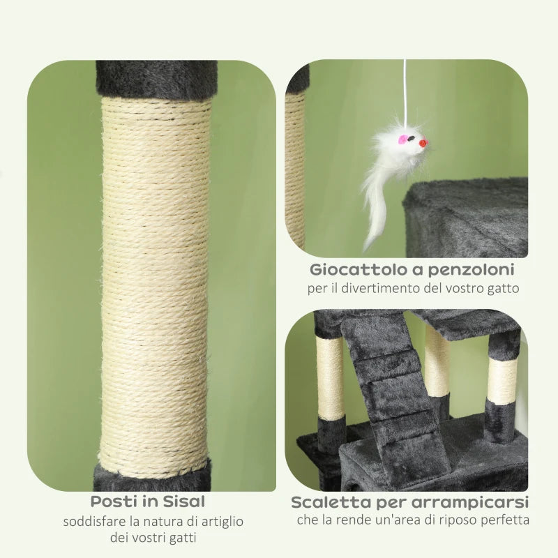 Albero Tiragraffi per Gatti in Peluche e Sisal 170 cm
