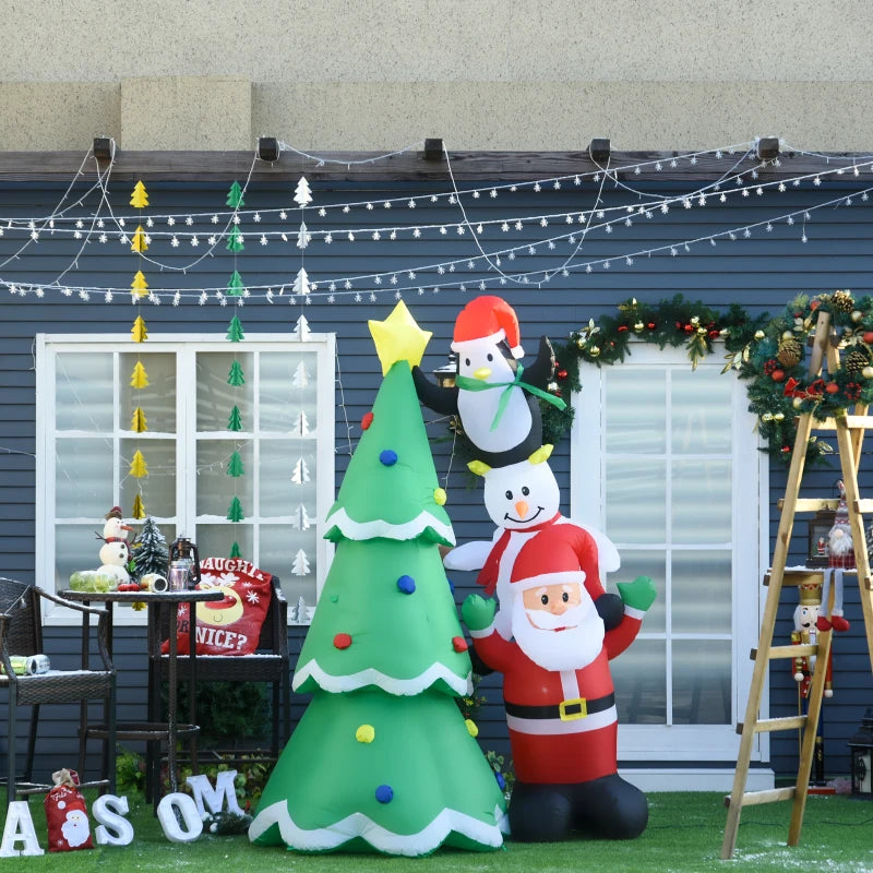 Babbo Natale Gonfiabile con Pinguino e Pupazzo di Neve