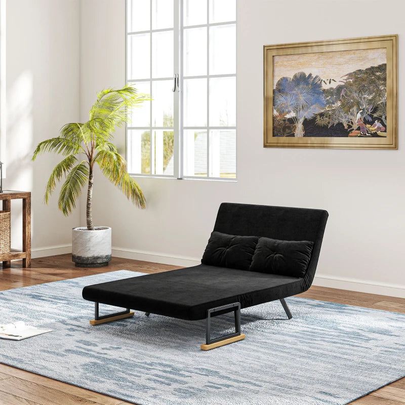 Divano Letto 3 in 1 in Tessuto Effetto Velluto con Schienale Regolabile Nero