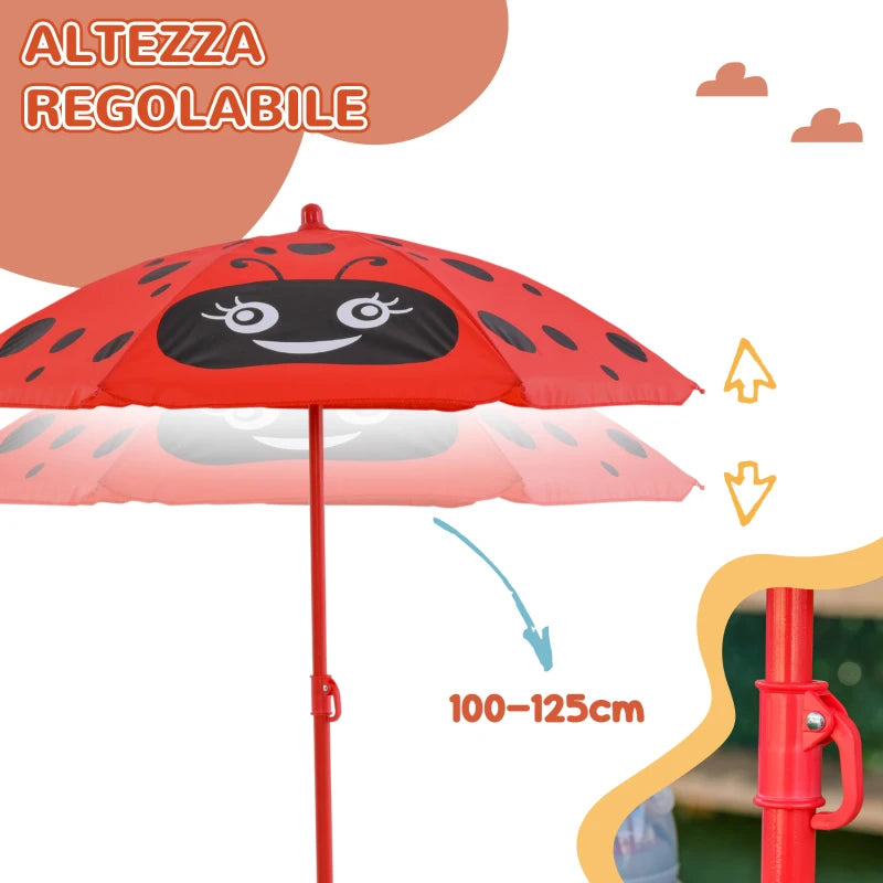 Set Tavolo da Giardino per Bambini con 2 Sedie Pieghevoli e Ombrellone
