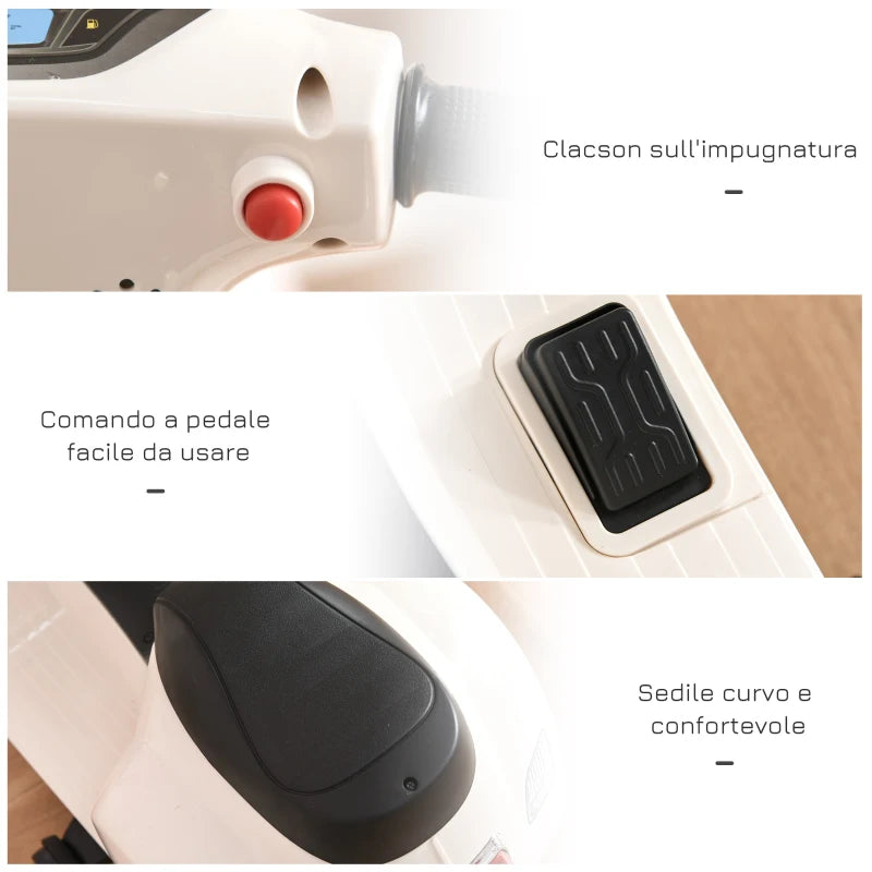 Moto Elettrica Vespa con Licenza Ufficiale per Bambini 18-36 Mesi Bianca