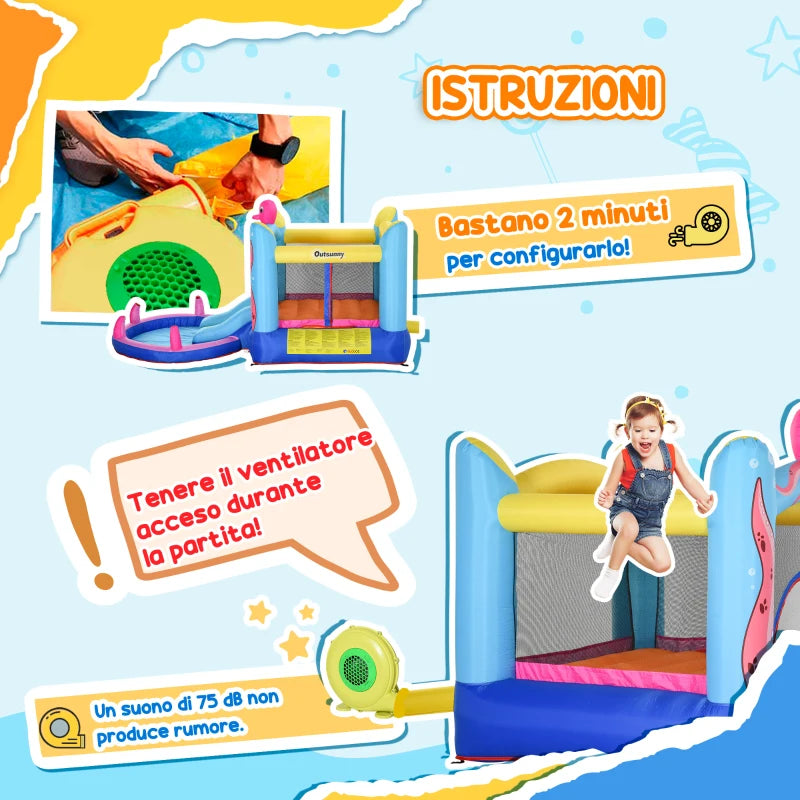 Castello Gonfiabile per Bambini con Scivolo e Piscina