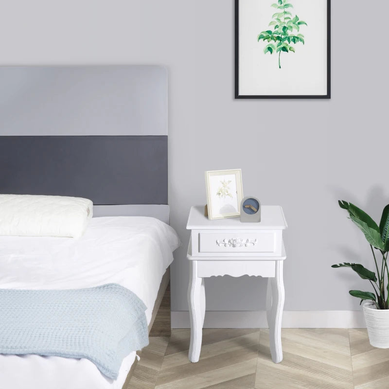 Comodino Moderno Bianco con Cassetto e Ripiano