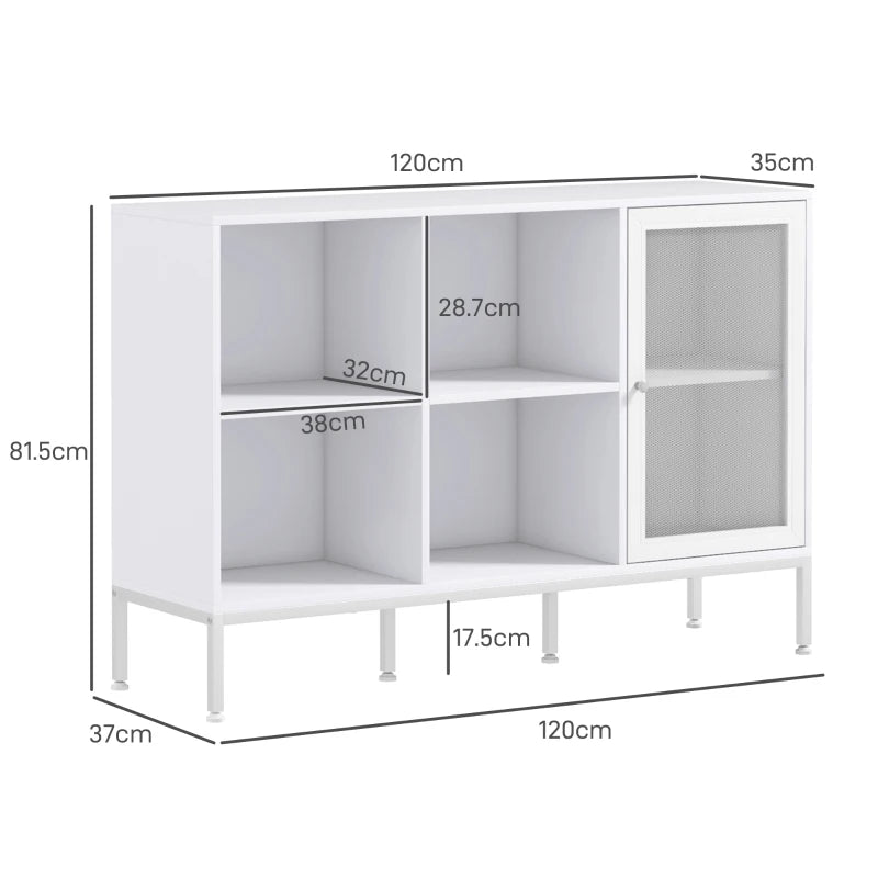 Buffet Moderno con 4 Ripiani Aperti e Armadietto in Legno e Acciaio 120 x 37 x 81,5 cm